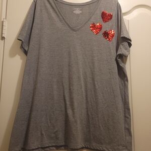 Lane Bryant Gray Tee with Red Sequin Hearts